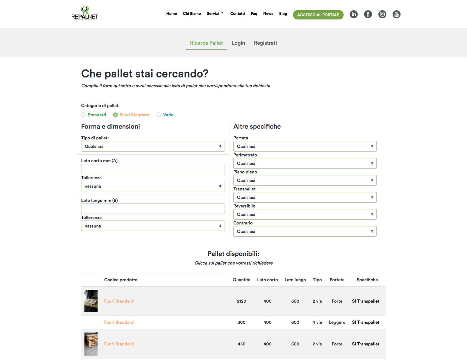 Schermata Form Repalnet schermata form Repalnet pallet usati
